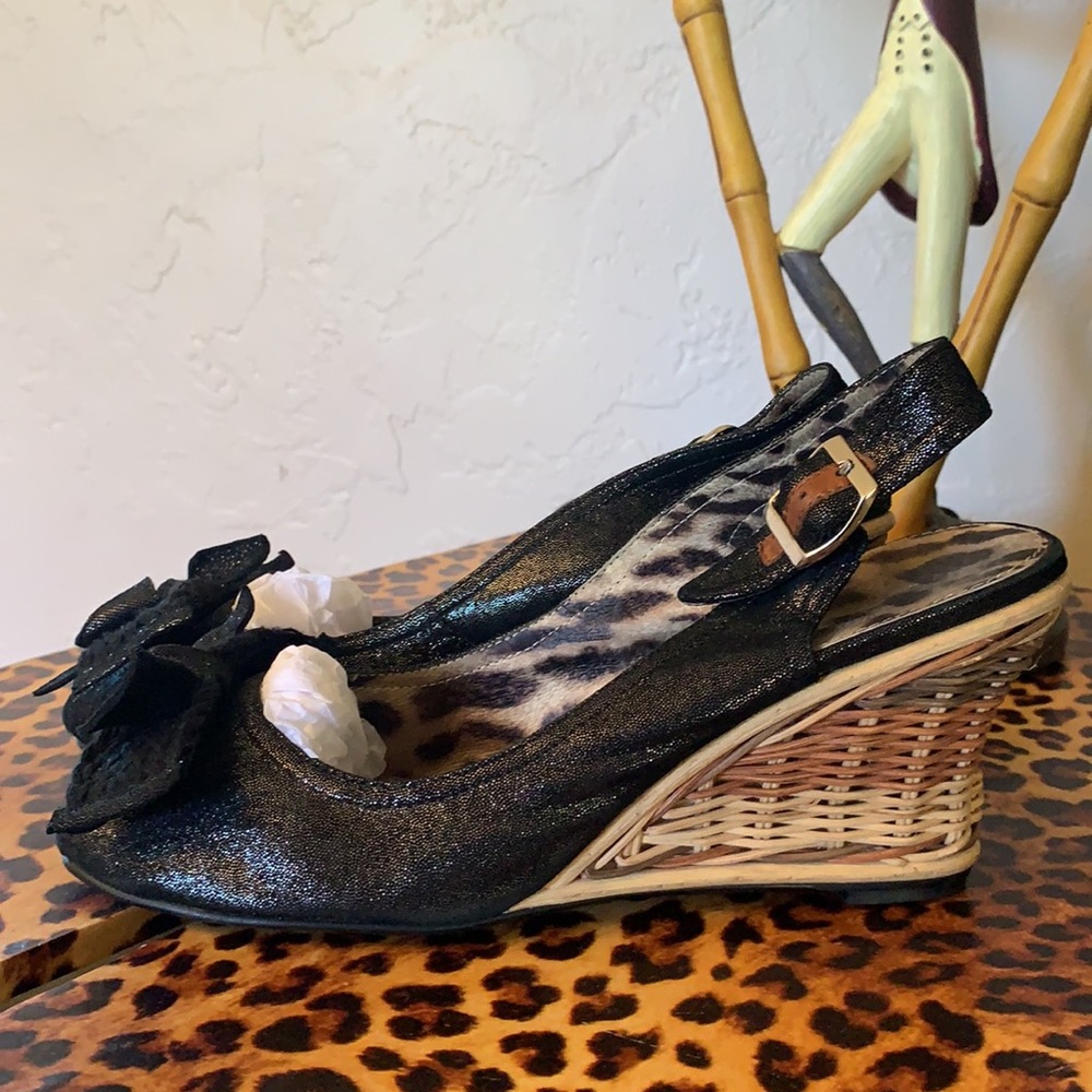 COPY - Miss L Fire Sparkle Rattan WickerPeep Toe Wedges